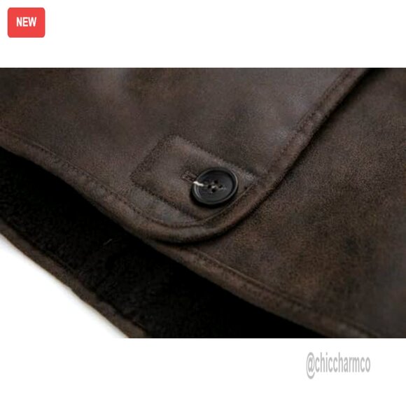 Oversized Faux Suede Moto Jacket Sherpa Lined Winter Biker Coat Y2K Retro - Picture 5 of 7